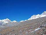11 First View Of Shishapangma From Plateau With Views Of Pemthang Ri, Goldum, Risum, Yebokangjiat, Shishapangma, Pungpa Ri and Nyanang Ri As Trek Nears Shishapangma Southwest Advanced Base Camp I pass base camp and catch my first real view of Shishapangma Southwest Face from a boulder-studded plateau. From left to right, the mountain view includes Pemthang Ri (6842m), Goldum (6630m), Risum (7050m), Yebokangjiat (7068m), Shishapangma, Pungpa Ri (7445m) and Nyanang Ri (7071m).